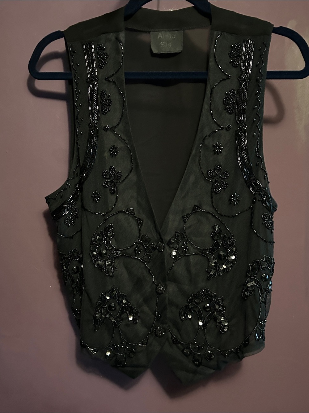 Anna Sui Black Beaded Sleeveless Vest